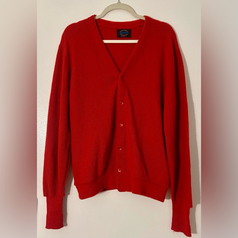 Vintage Jantzen Red Button-Up Cardigan Sweater Men’s Medium Classic Retro